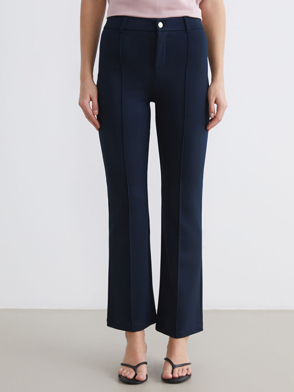 Lacivert Yüksek Bel İspanyol Paça Kadın Pantolon-1
