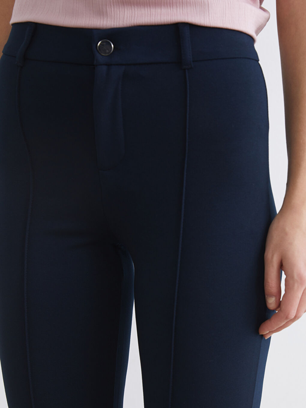 Lacivert Yüksek Bel İspanyol Paça Kadın Pantolon-2