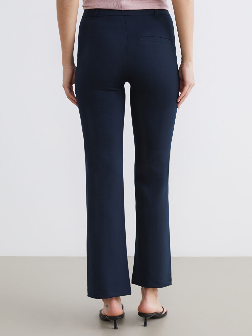 Lacivert Yüksek Bel İspanyol Paça Kadın Pantolon-3