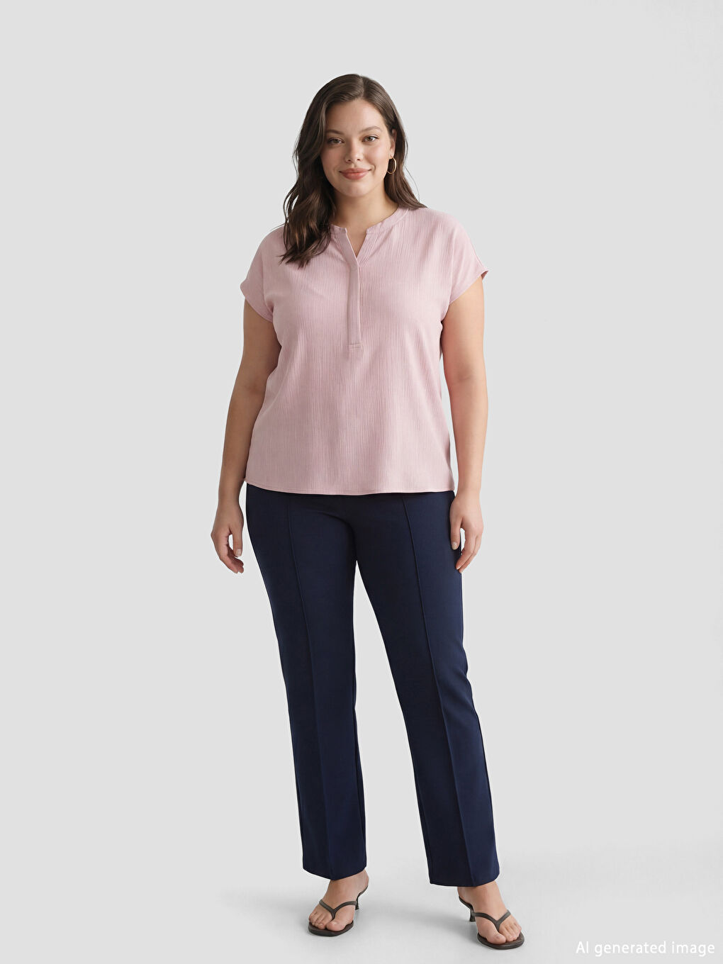 Lacivert Yüksek Bel İspanyol Paça Kadın Pantolon-1