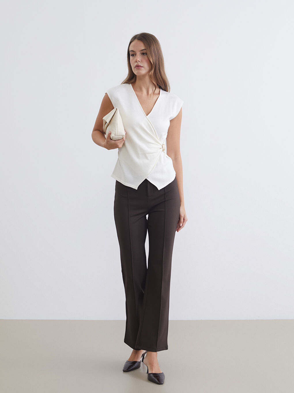 Kahverengi Yüksek Bel İspanyol Paça Kadın Pantolon