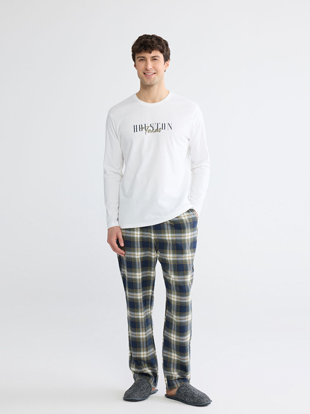 Regular Fit Plaid Men's Pyjama Set