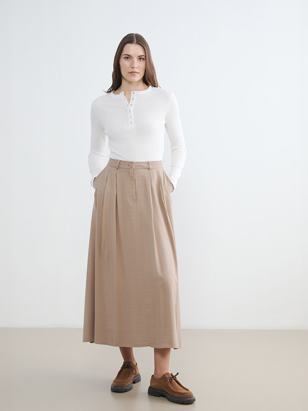 High-Waisted Pleated Skirt