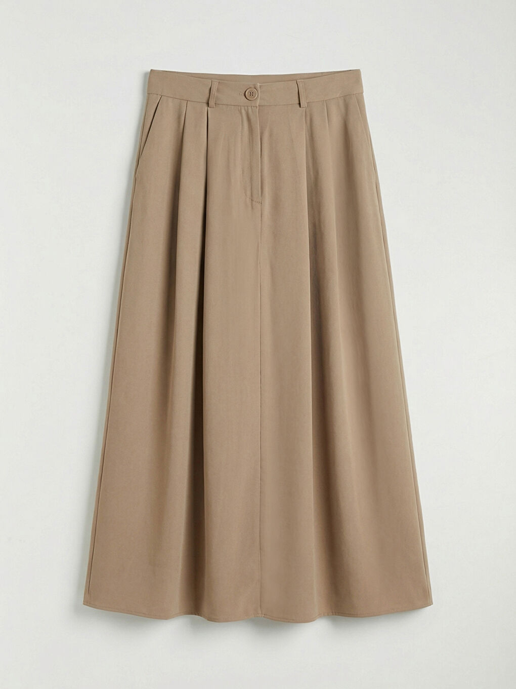 Bej Yüksek Bel Pileli Etek