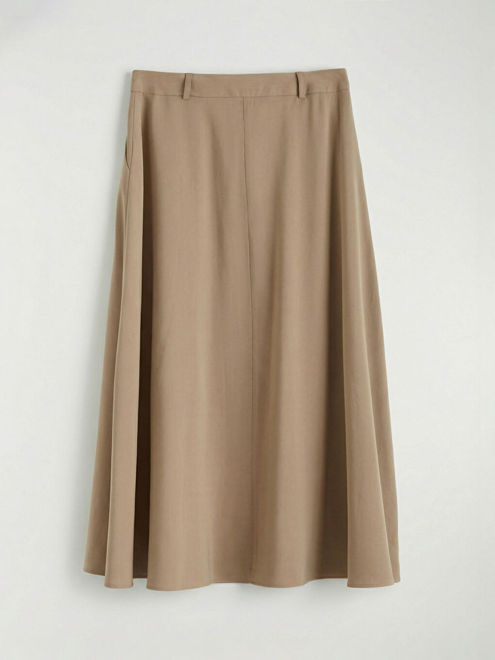 Bej Yüksek Bel Pileli Etek-1