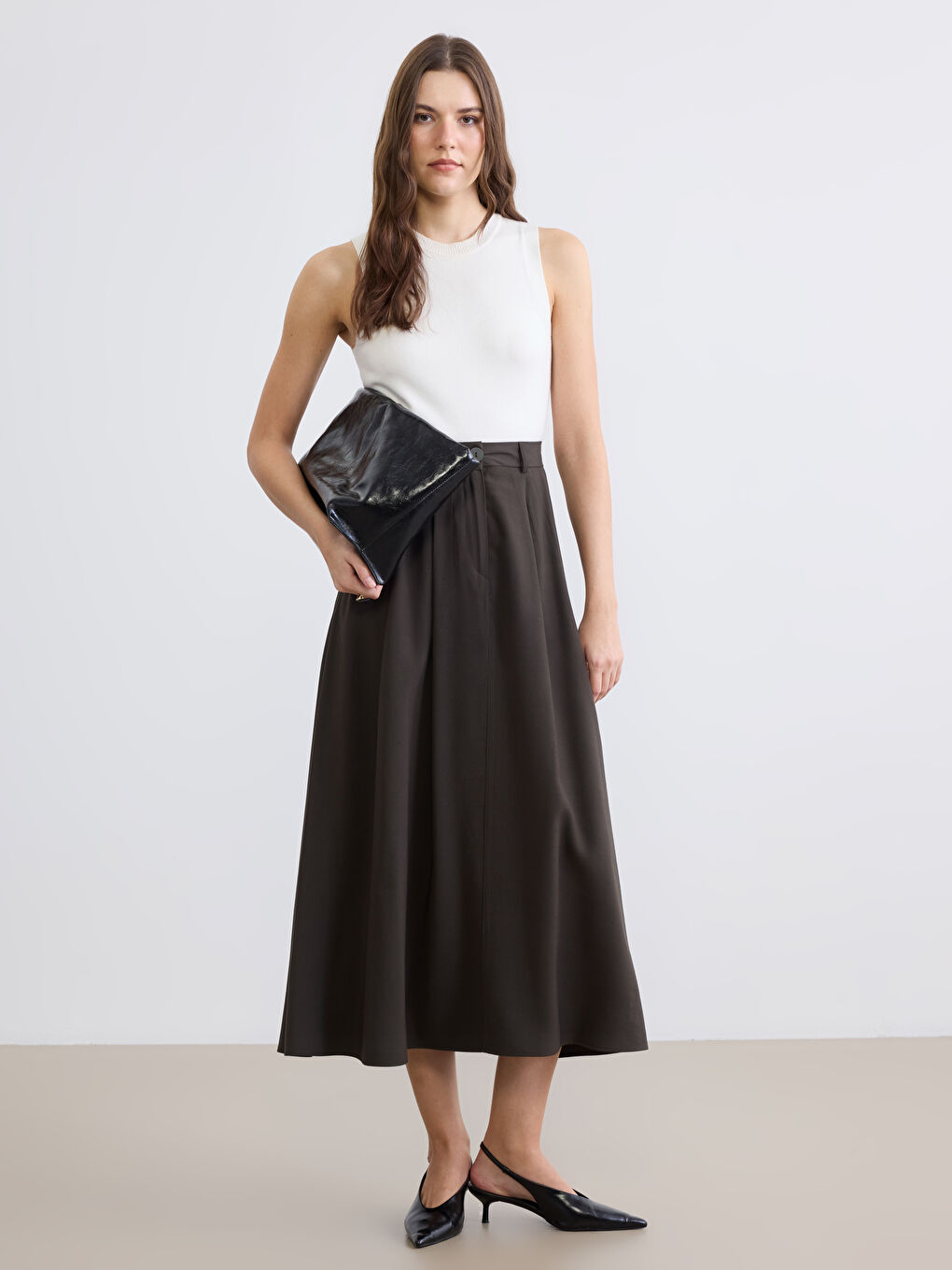 Yeşil Yüksek Bel Pileli Etek