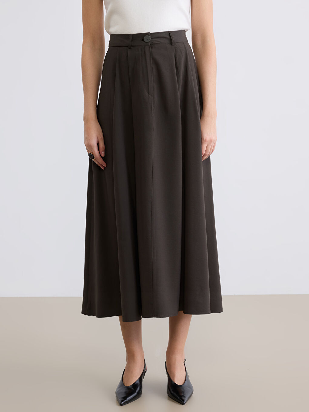 Yeşil Yüksek Bel Pileli Etek-1