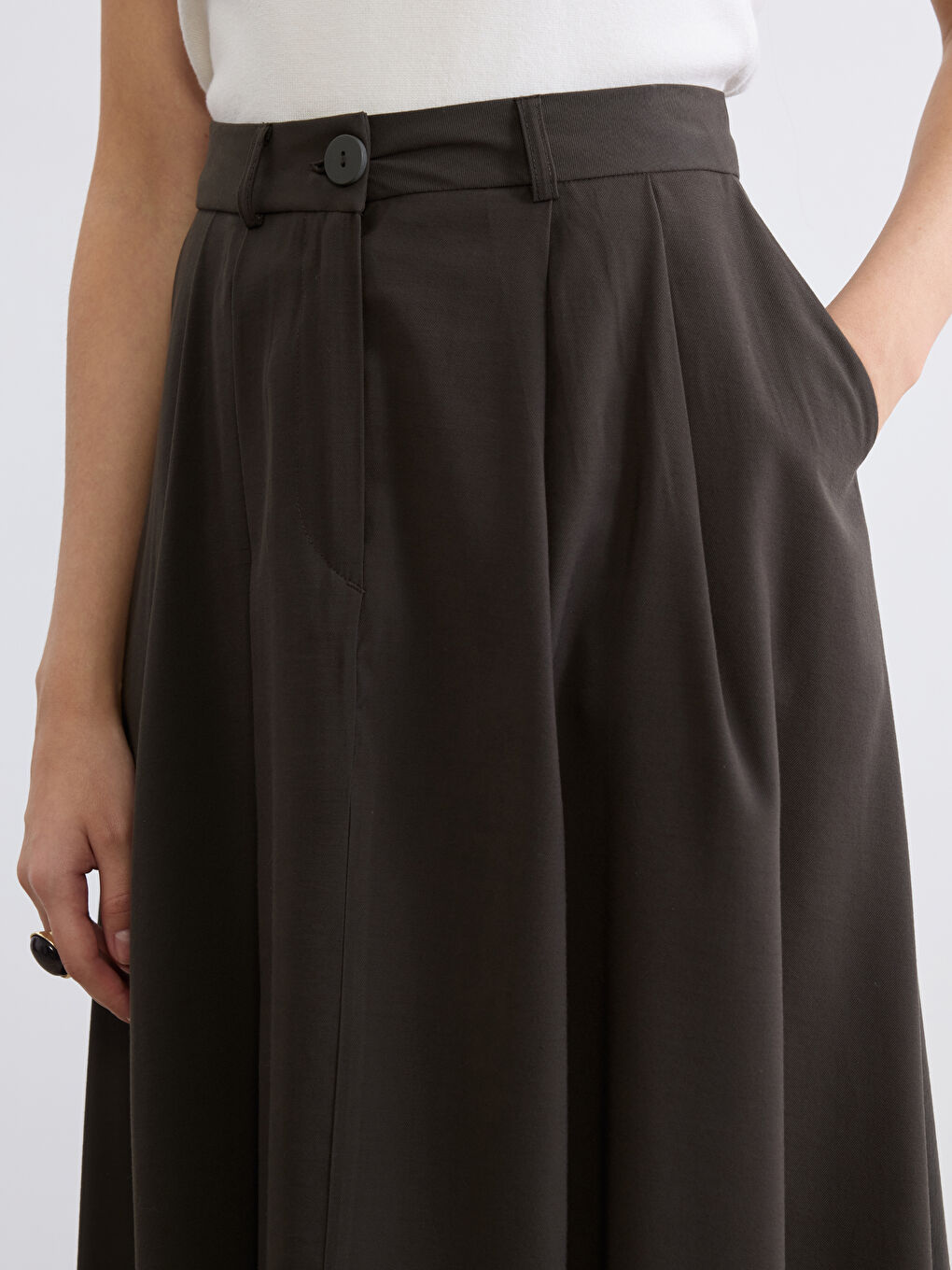 Yeşil Yüksek Bel Pileli Etek-2