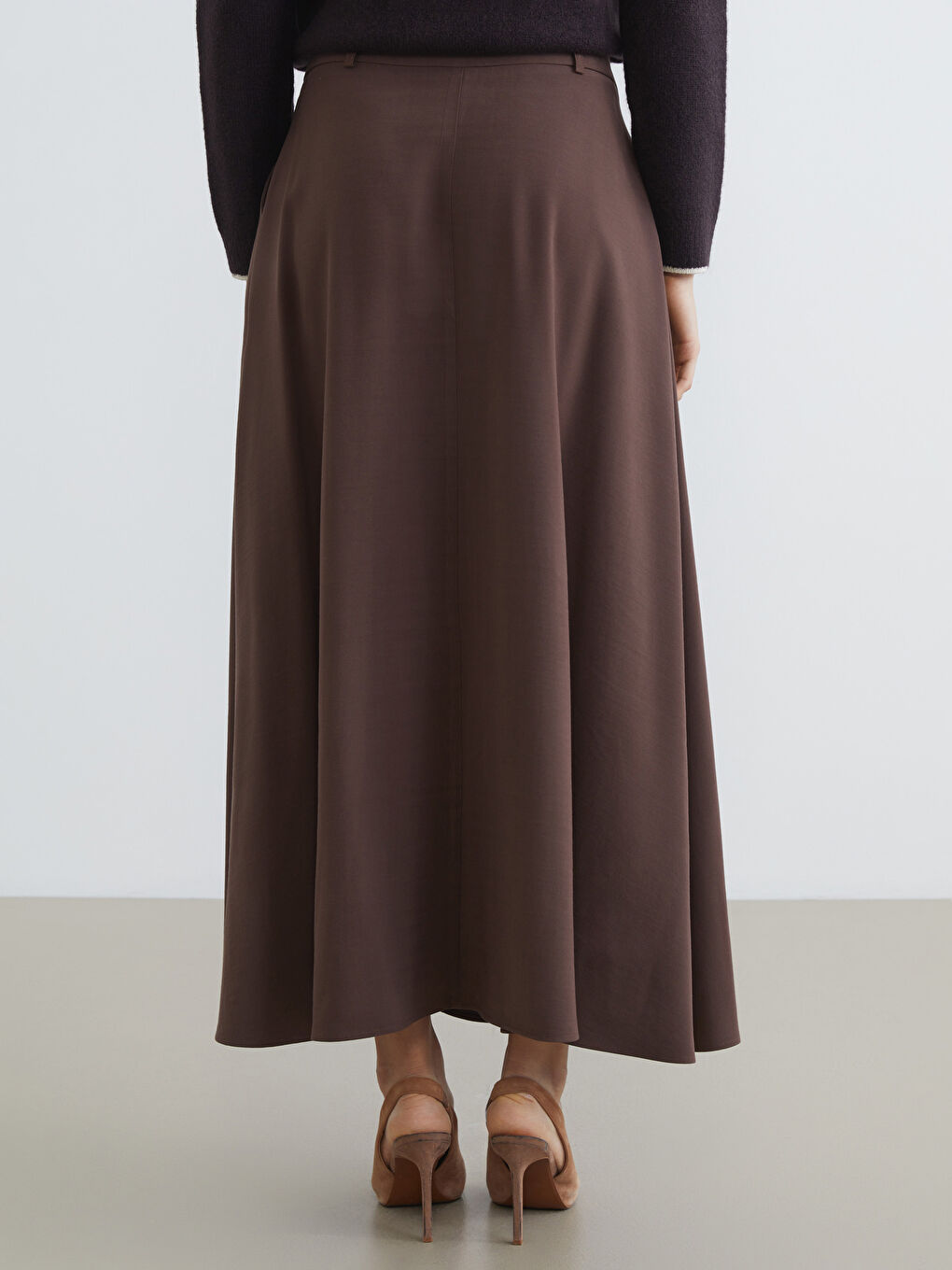 Kahverengi Yüksek Bel Pileli Etek-3