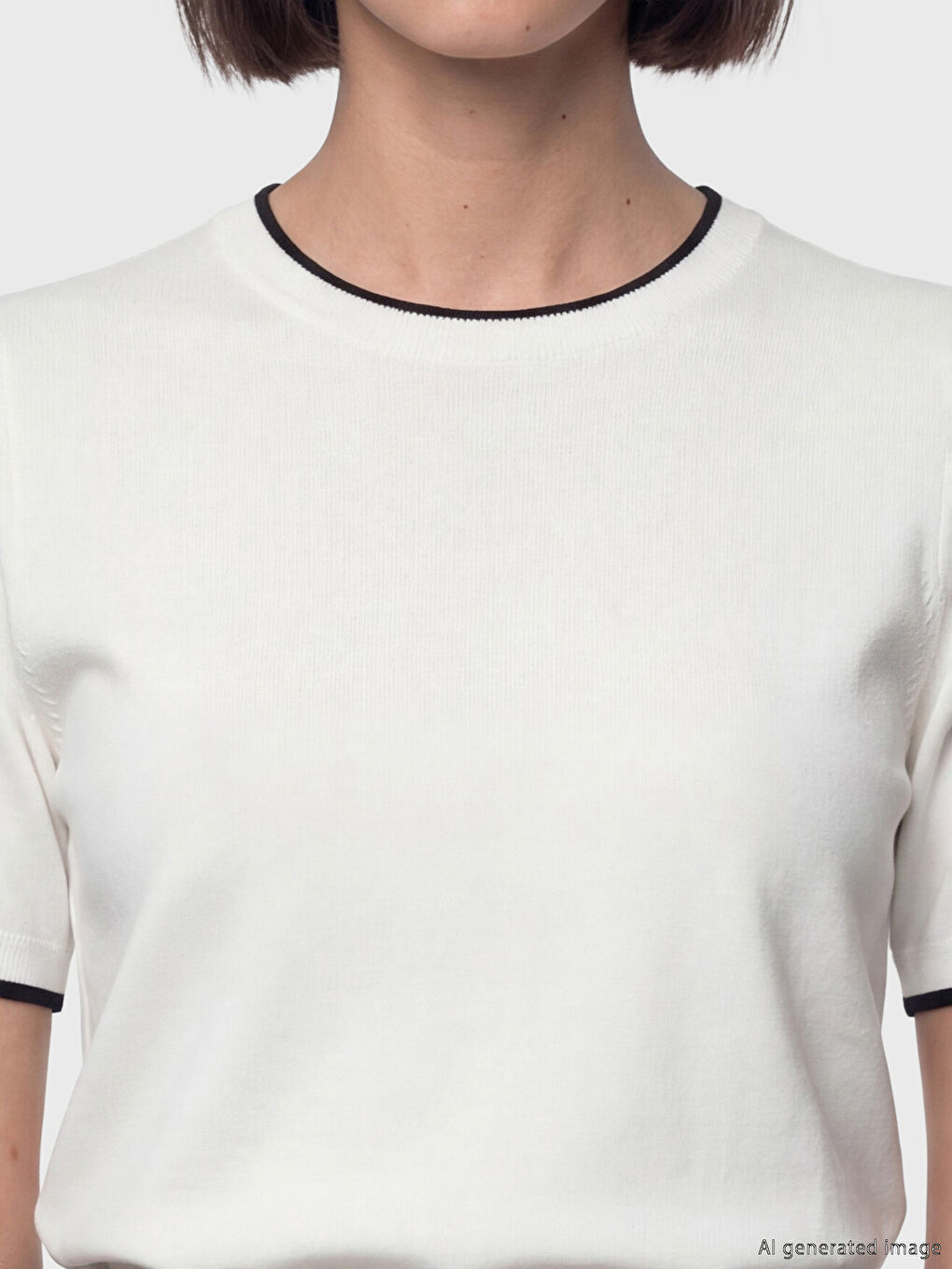 Ekru Bisiklet Yaka Kadın Triko Kazak-2