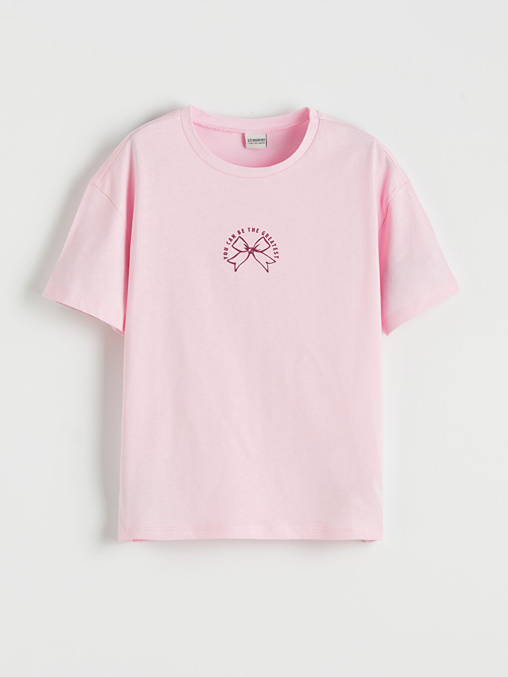 Pembe Bisiklet Yaka Baskılı Kız Çocuk Tişört