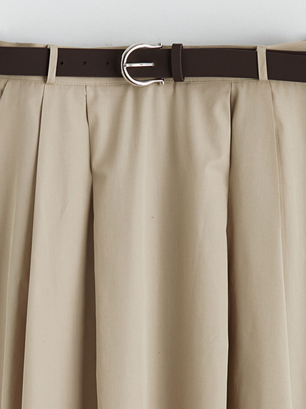 Bej Beli Kemerli Pileli Etek-5