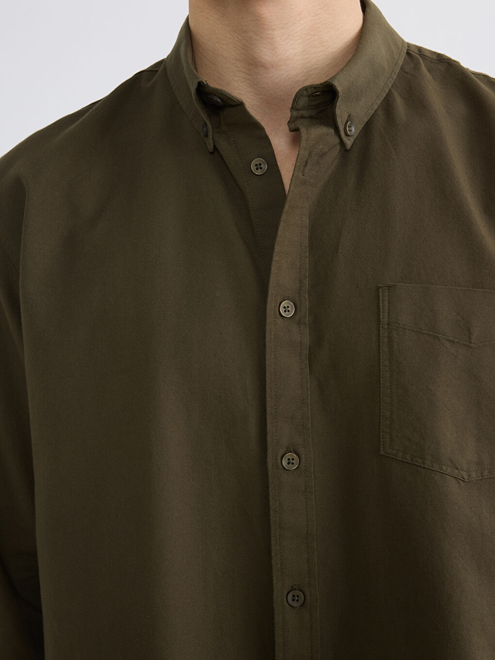 Haki Regular Fit Oxford Erkek Gömlek-5