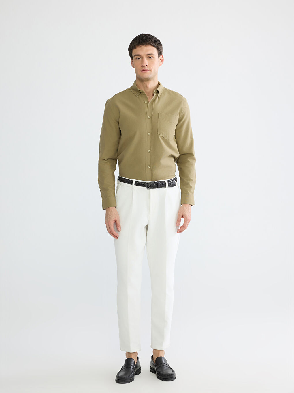 Haki Regular Fit Oxford Erkek Gömlek-1