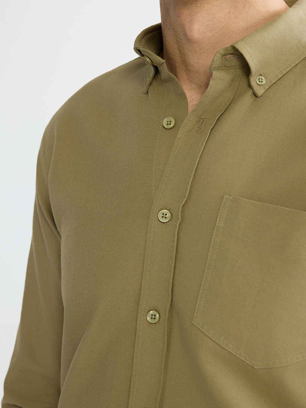 Haki Regular Fit Oxford Erkek Gömlek-2