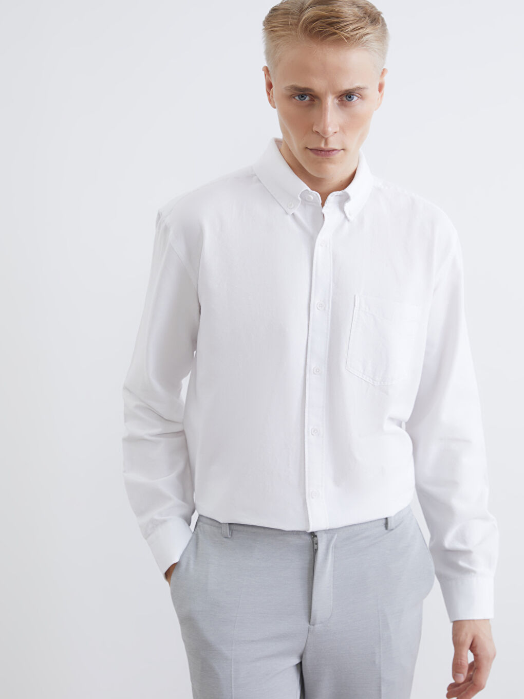 Ekru Regular Fit Oxford Erkek Gömlek