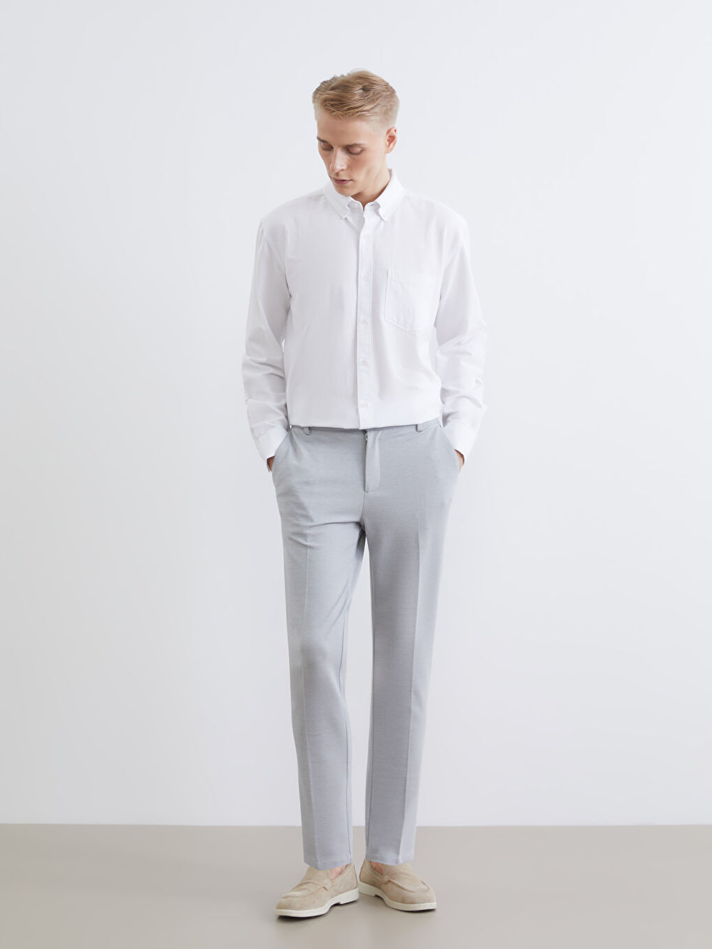 Ekru Regular Fit Oxford Erkek Gömlek-1