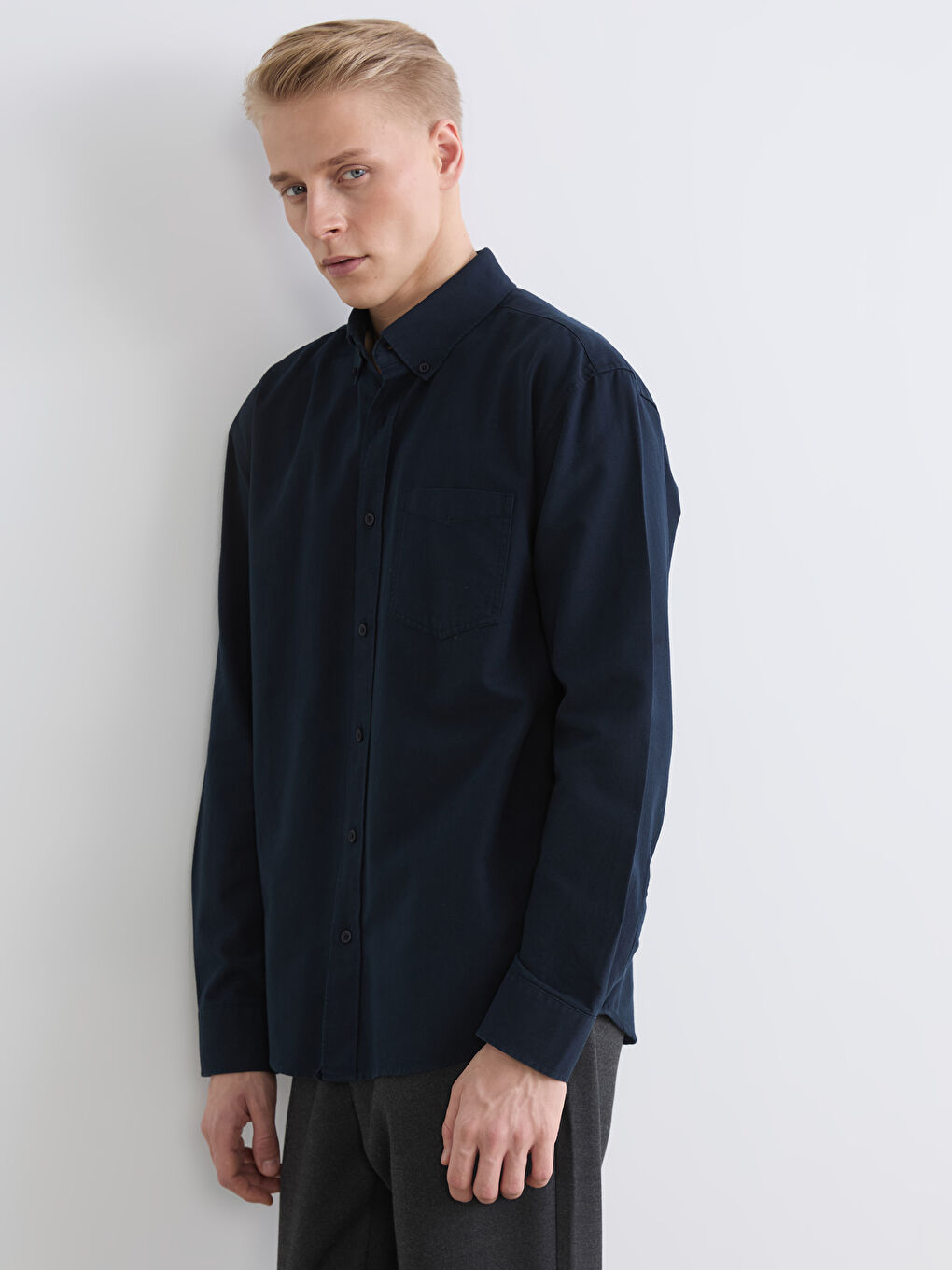 Lacivert Regular Fit Oxford Erkek Gömlek