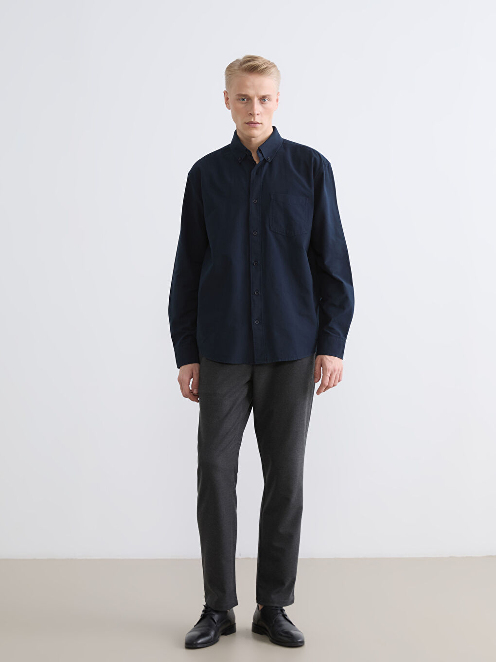 Lacivert Regular Fit Oxford Erkek Gömlek-1