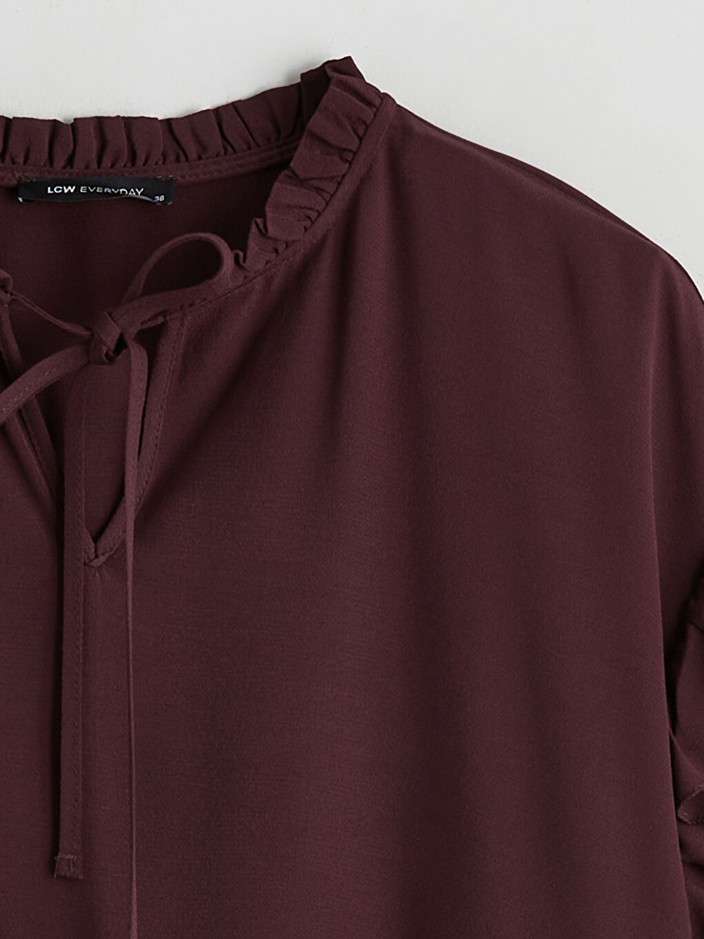 Bordo Bağlamalı Yaka Oversize Fırfırlı Bluz-5