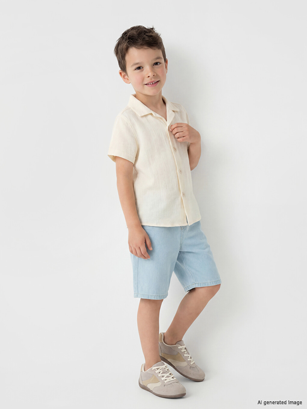 İndigo Beli Lastikli Erkek Çocuk Jean Şort