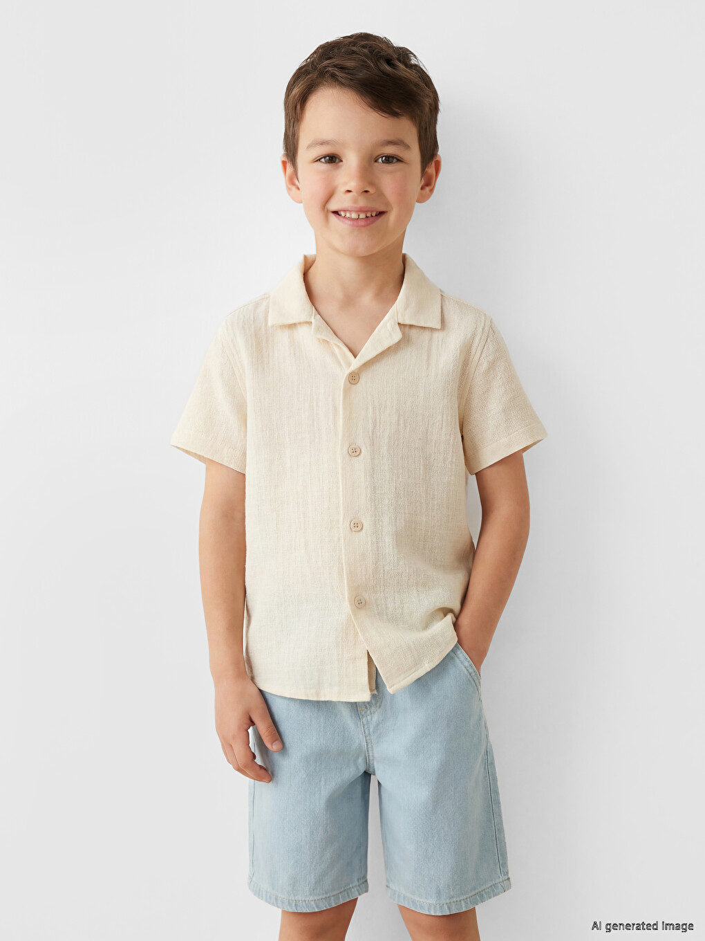 İndigo Beli Lastikli Erkek Çocuk Jean Şort-1