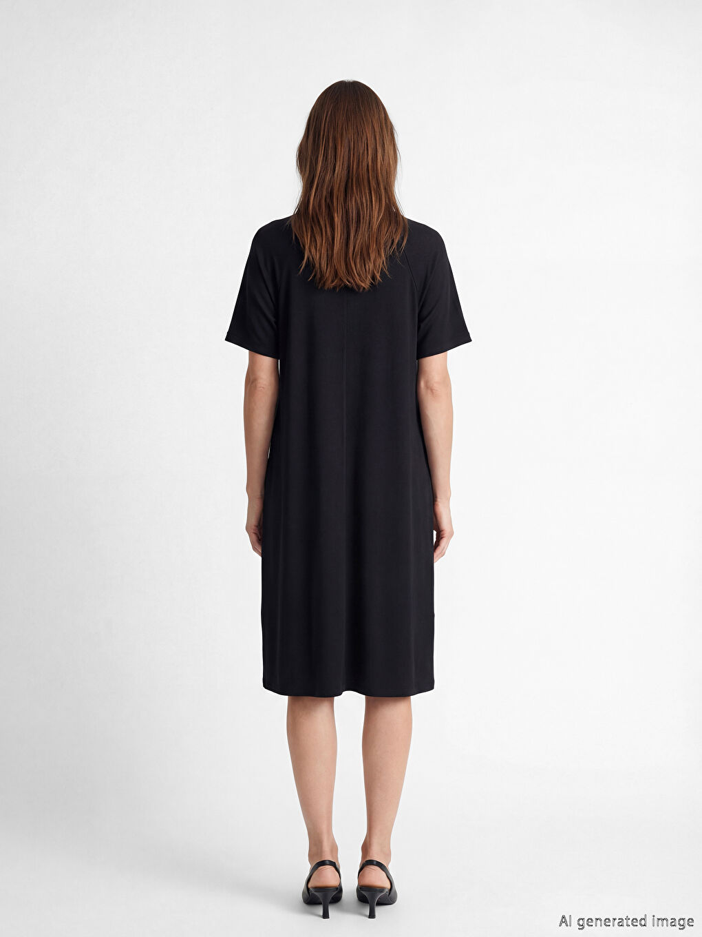 Siyah Bisiklet Yaka Büzgülü A Kesim Elbise-3