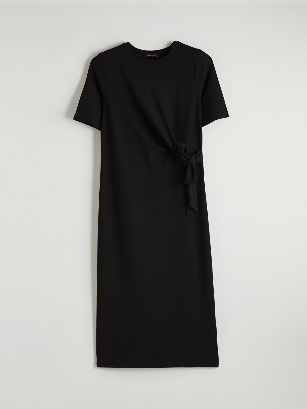 Siyah Bisiklet Yaka Bağlamalı Elbise-4