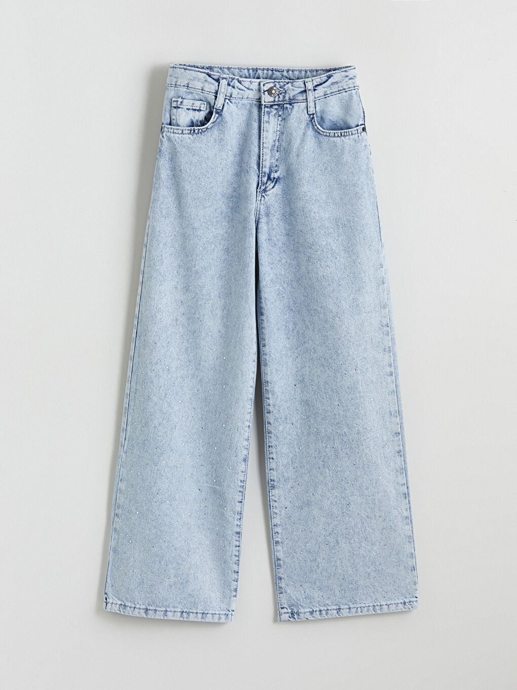 Mavi Wideleg Taşlı Kız Çocuk Jean Pantolon