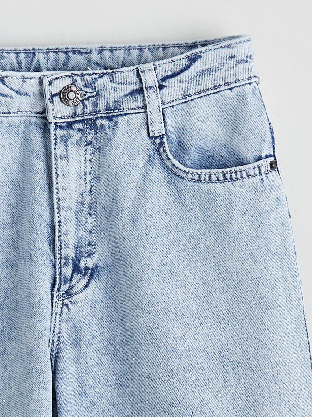 Mavi Wideleg Taşlı Kız Çocuk Jean Pantolon-1