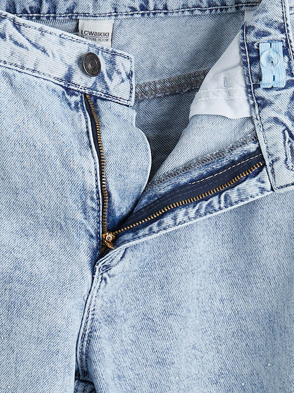 Mavi Wideleg Taşlı Kız Çocuk Jean Pantolon-2