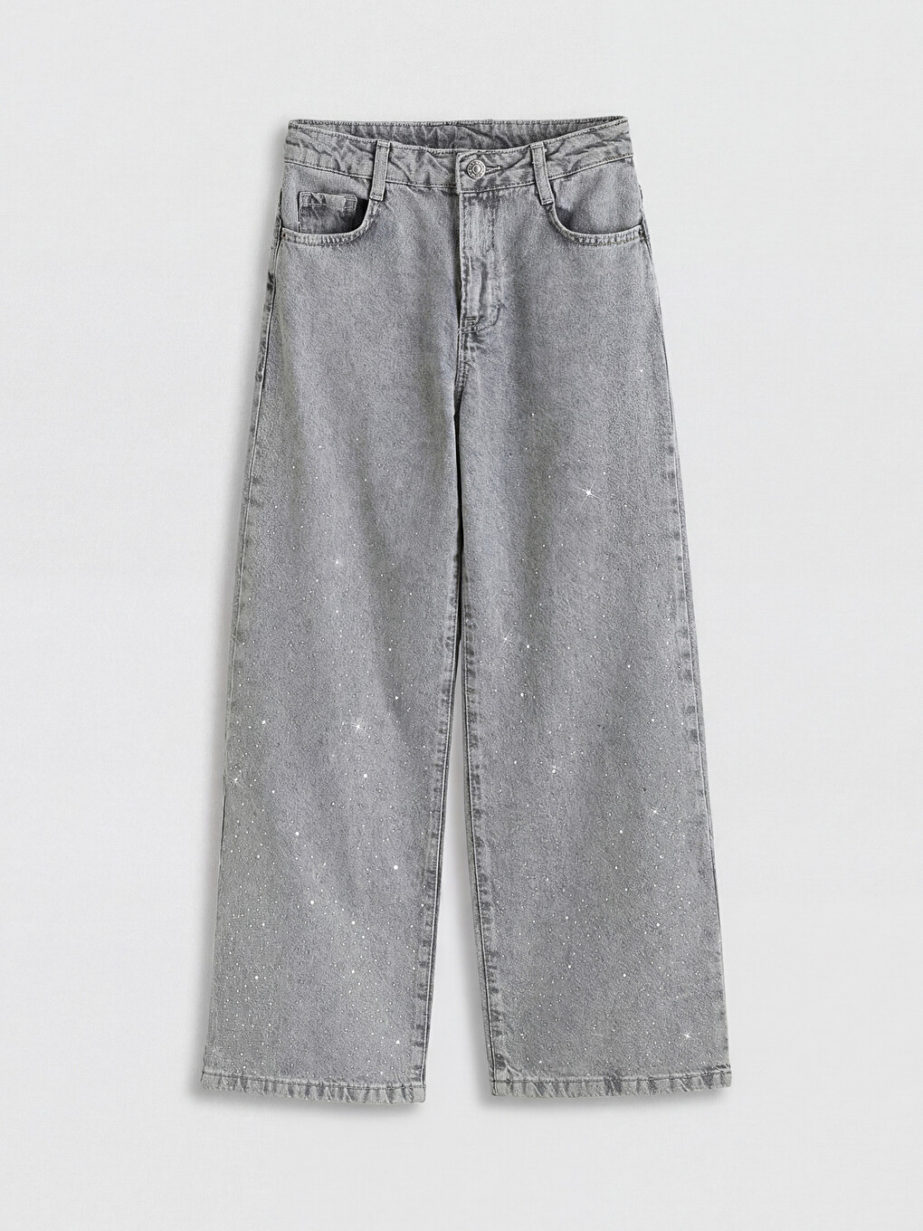 Karışık Wideleg Taşlı Kız Çocuk Jean Pantolon-1