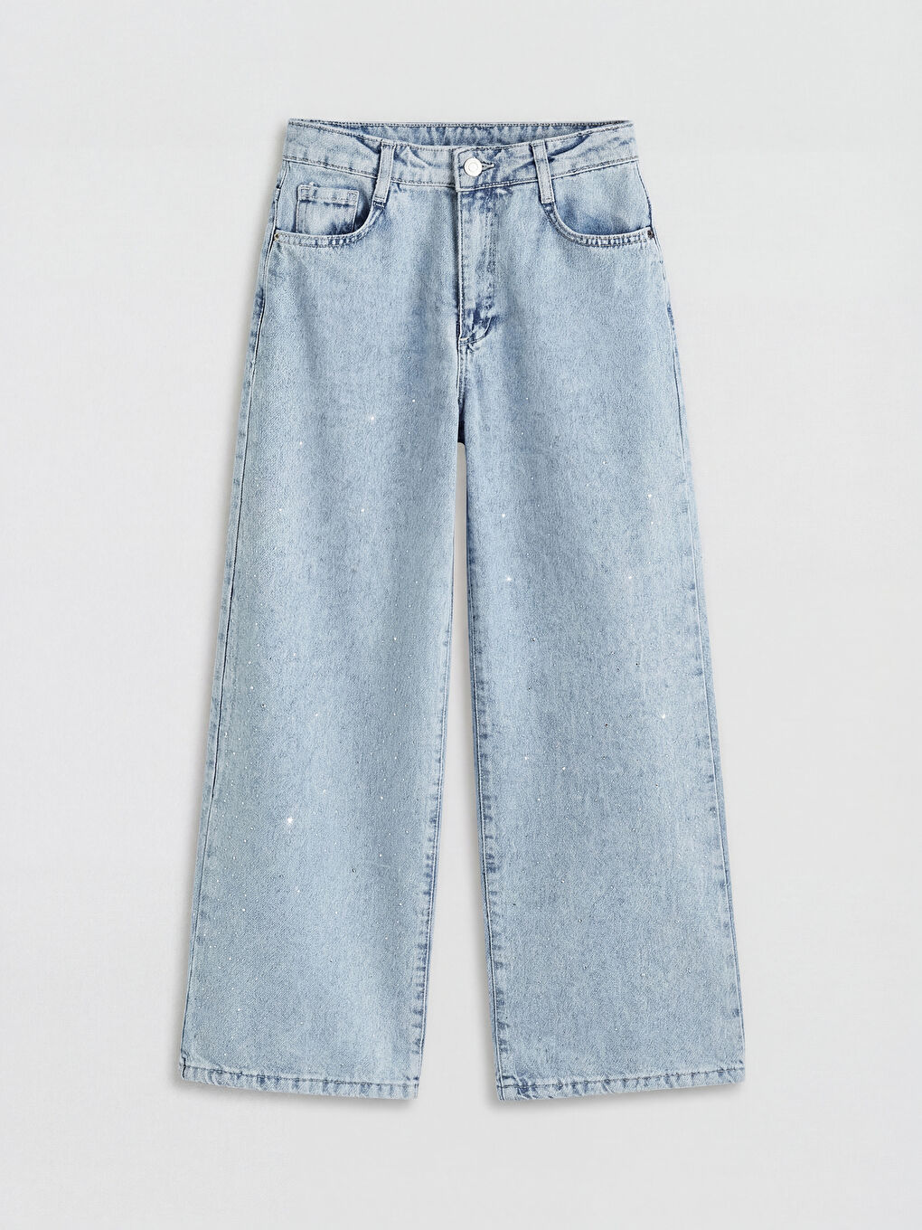 Mavi Wideleg Taşlı Kız Çocuk Jean Pantolon-1