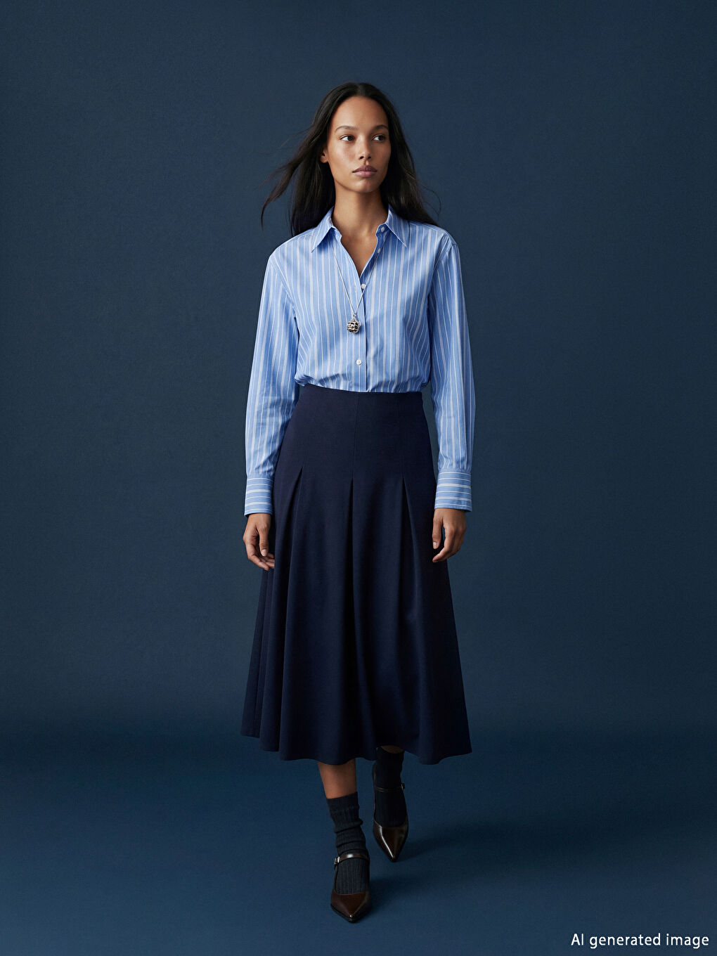 Mavi Çizgili Kadın Gömlek-1