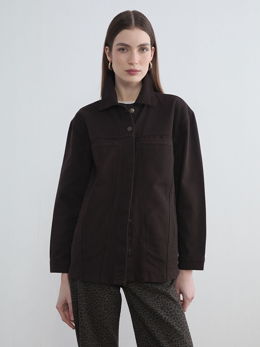 Oversized Women's Denim Jacket with Shirt Collar