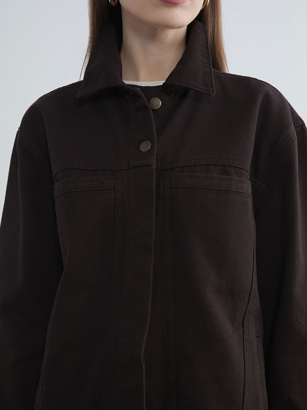 Oversized Women's Denim Jacket with Shirt Collar-2