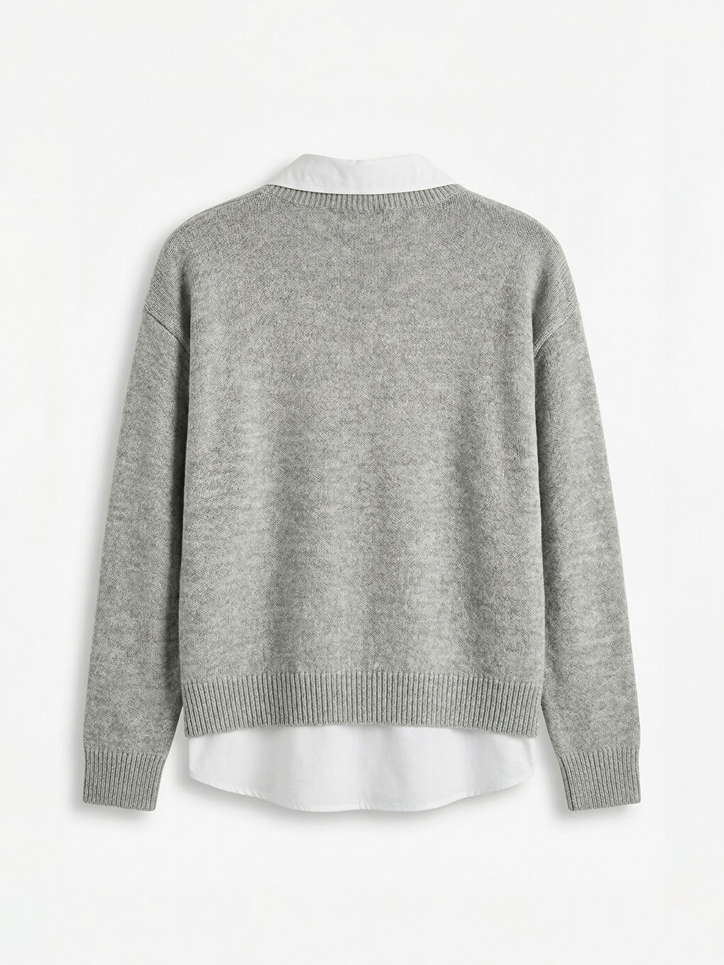 Gri Gömlek Yaka Kadın Triko Kazak	-1