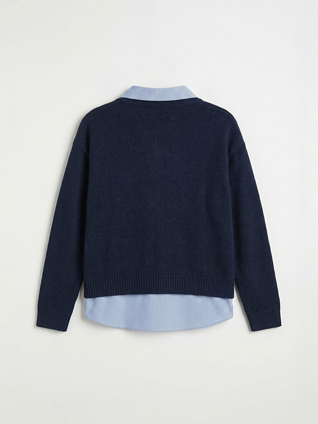 Lacivert Gömlek Yaka Çizgili Kadın Triko Kazak	-1