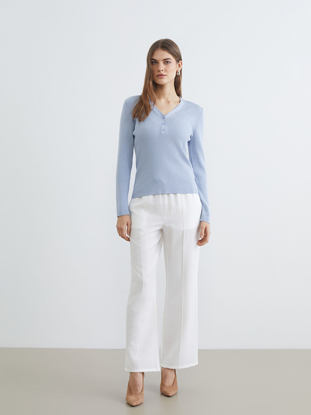 Women's V-Neck Knit Sweater-1