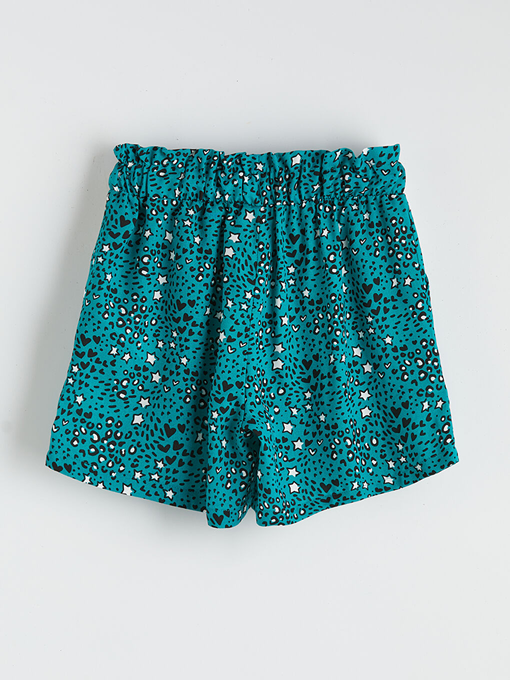 Yeşil Beli Lastikli Desenli Kız Çocuk Şort-1