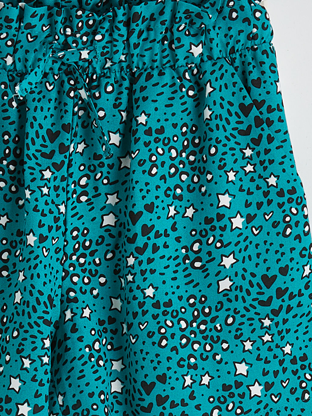 Yeşil Beli Lastikli Desenli Kız Çocuk Şort-2