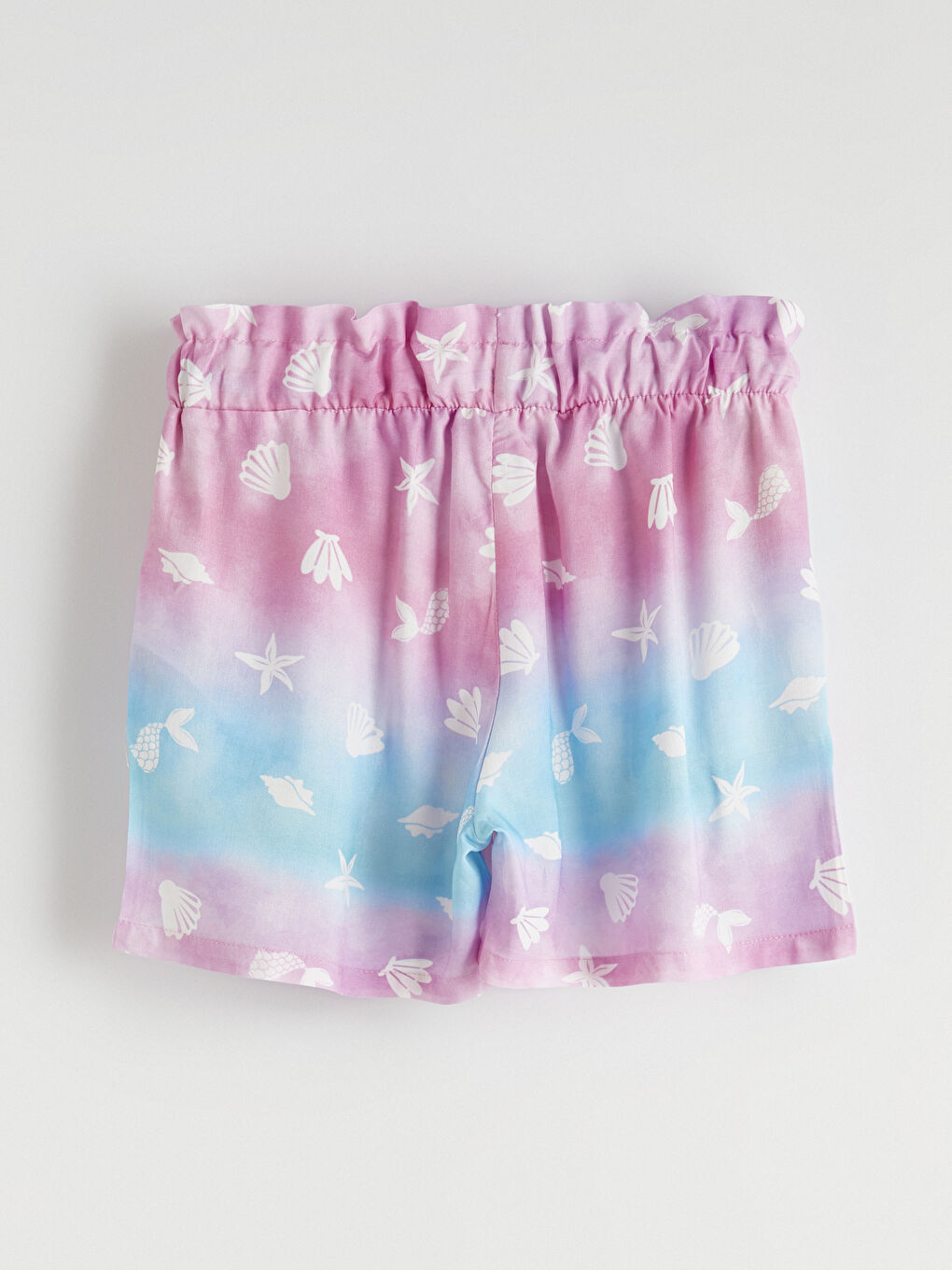 Beyaz Beli Lastikli Desenli Kız Çocuk Şort-2