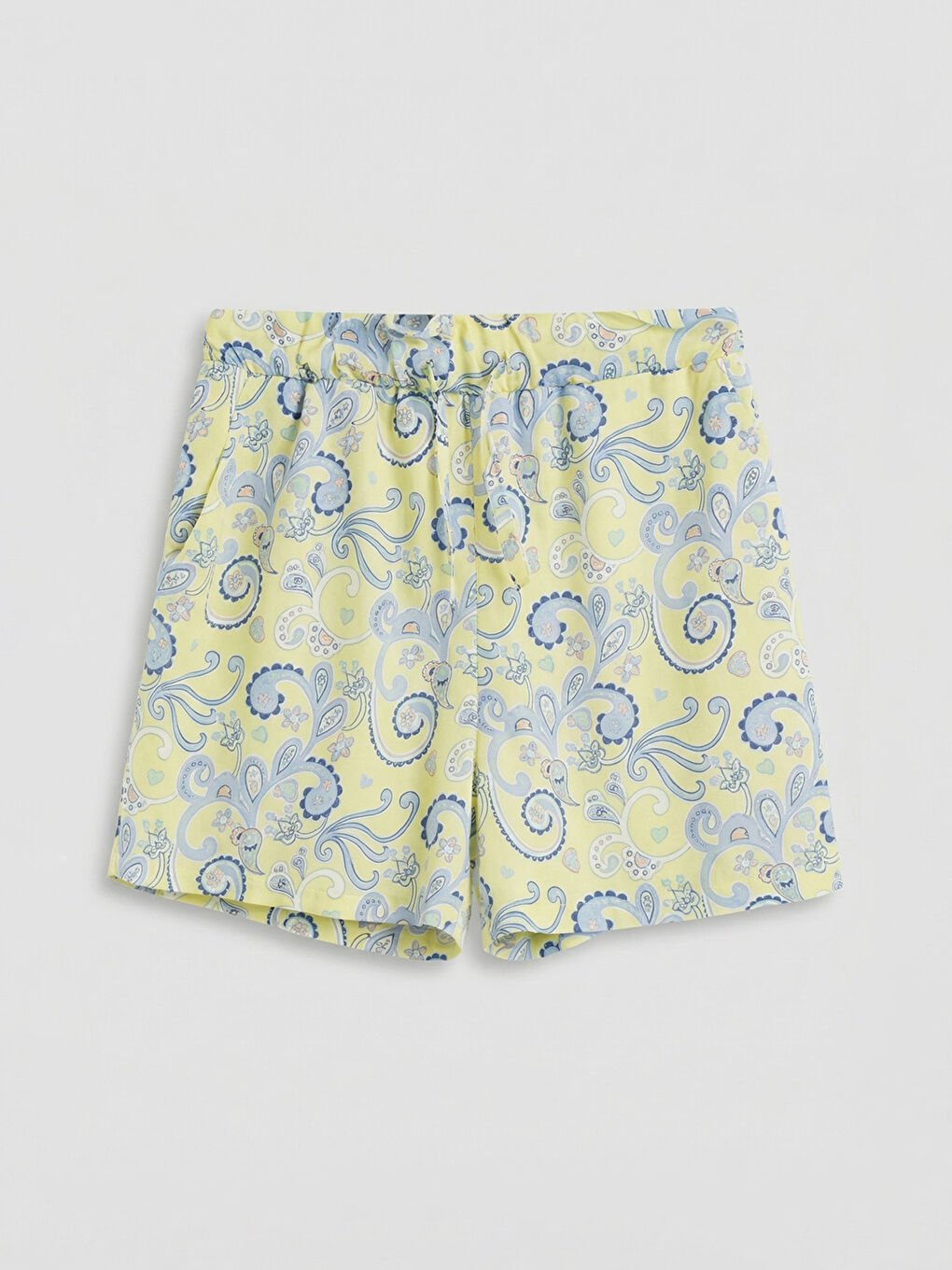 Sarı Beli Lastikli Desenli Kız Çocuk Şort