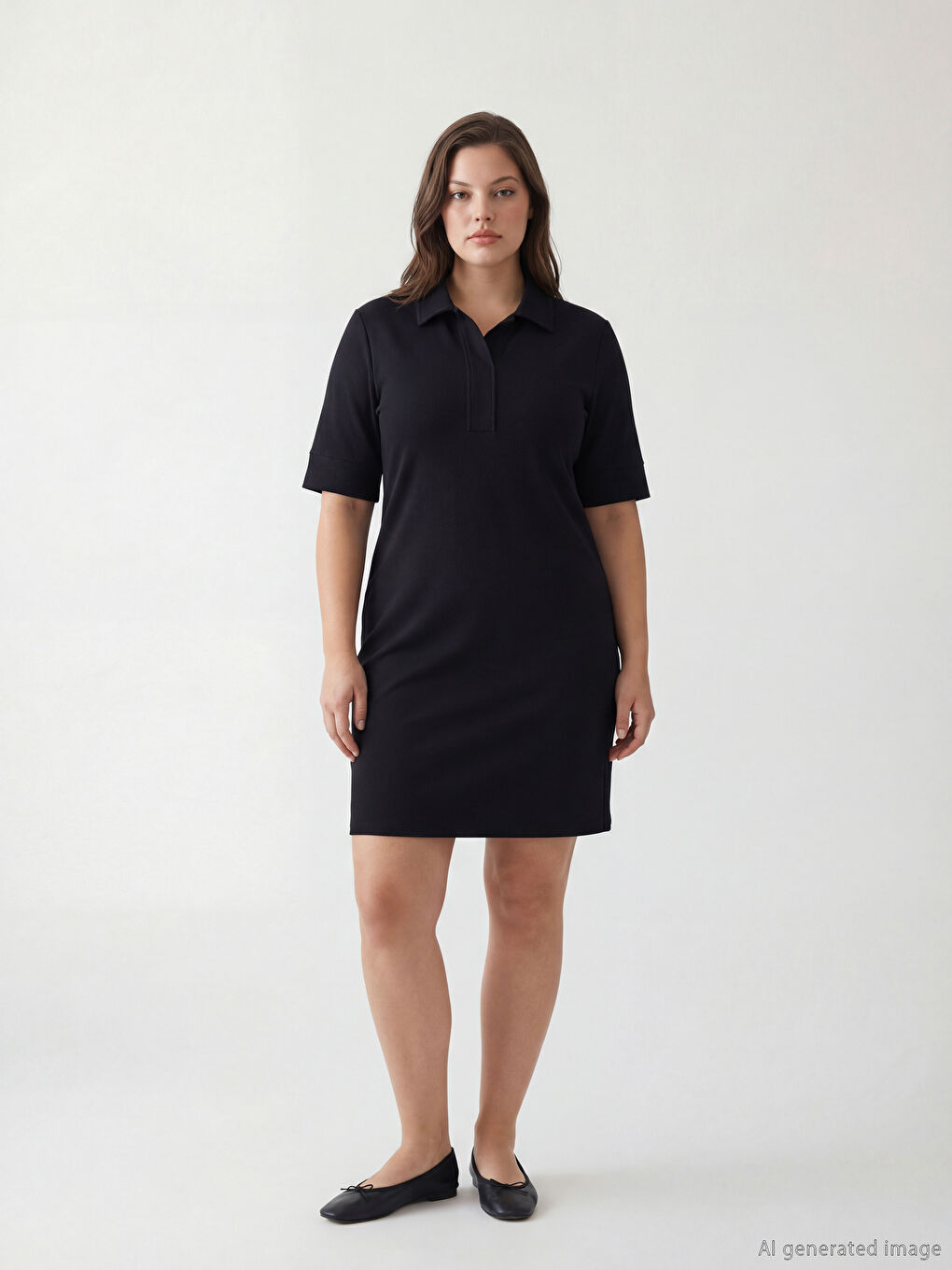 Siyah Polo Yaka Soft Touch Mini Elbise-1