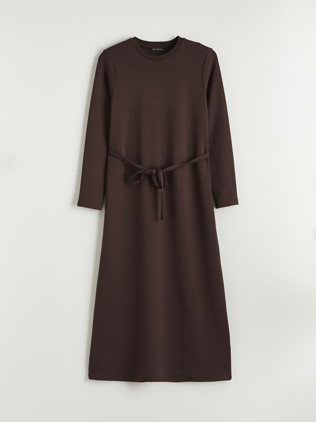 Kahverengi Bisiklet Yaka Beli Kuşaklı Soft Touch Elbise-4