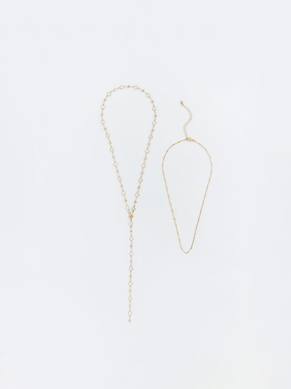 Sarı Y Formlu ve Zincir Detaylı Kadın İkili Kolye Seti