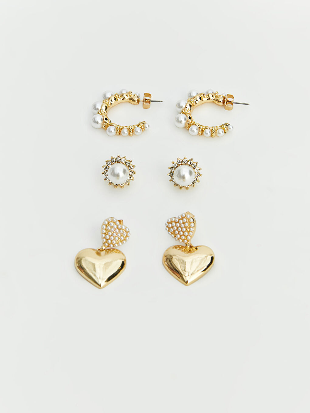 Sarı Taşlı Kadın Küpe Seti 3'lü-1