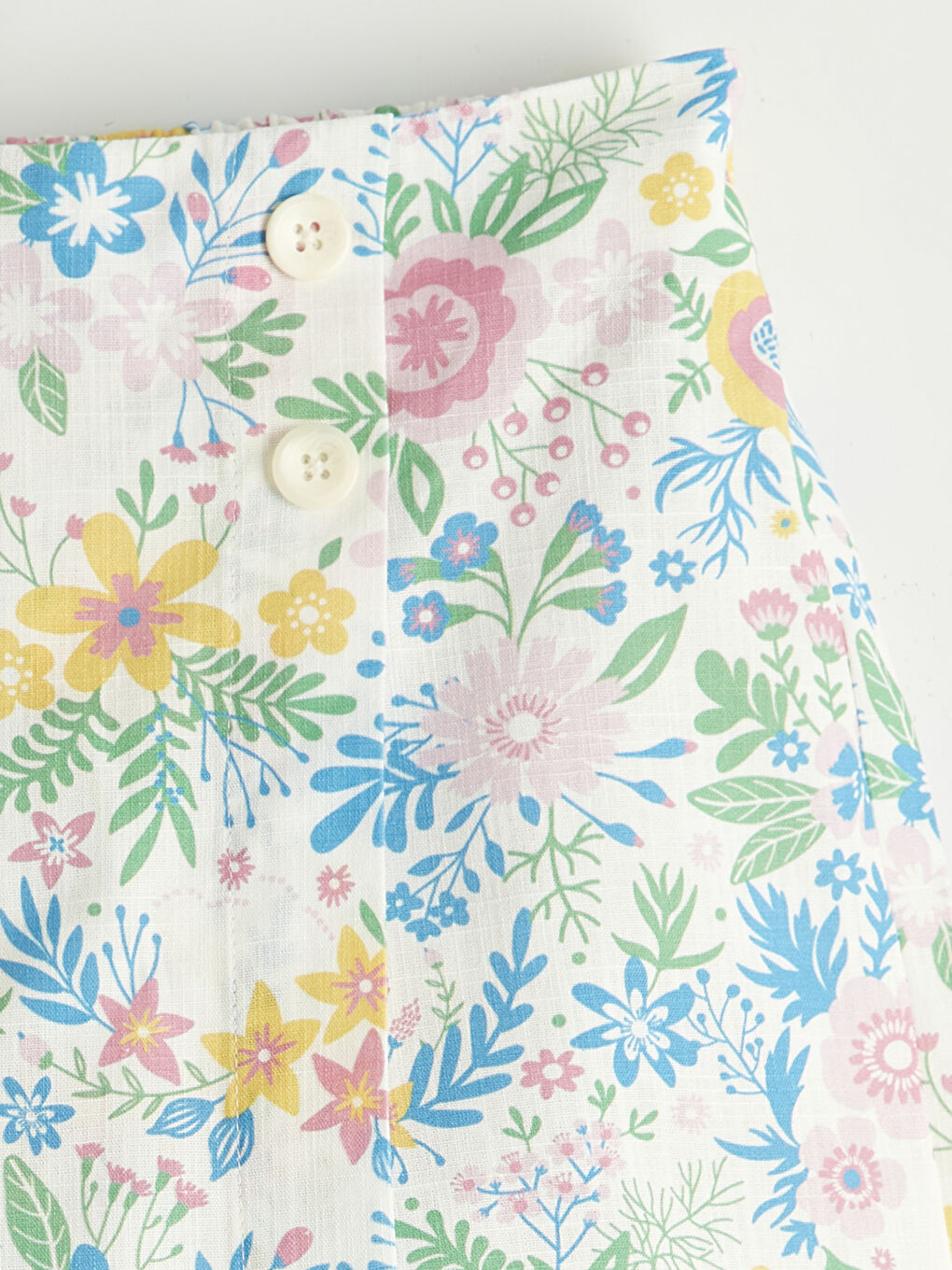 Ekru Çiçek Desenli Kız Çocuk Şort Etek-2