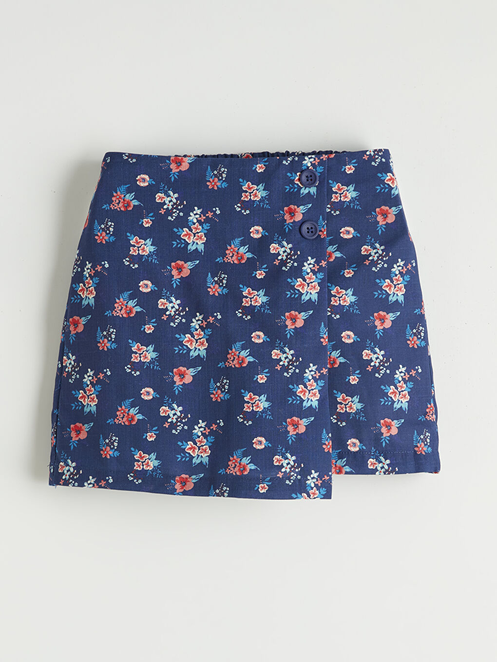 Lacivert Çiçek Desenli Kız Çocuk Şort Etek