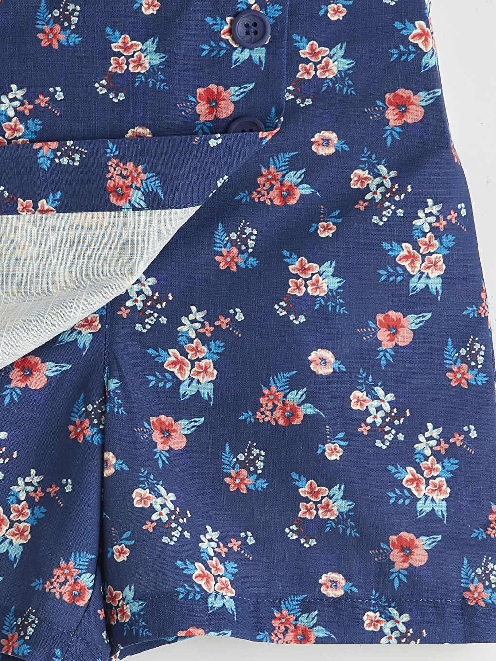 Lacivert Çiçek Desenli Kız Çocuk Şort Etek-2